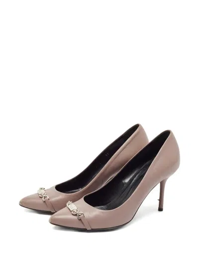 Pre-owned Gucci 110mm Leather Chain-detail Pumps In Purple