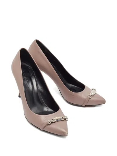 Pre-owned Gucci 110mm Leather Chain-detail Pumps In Purple