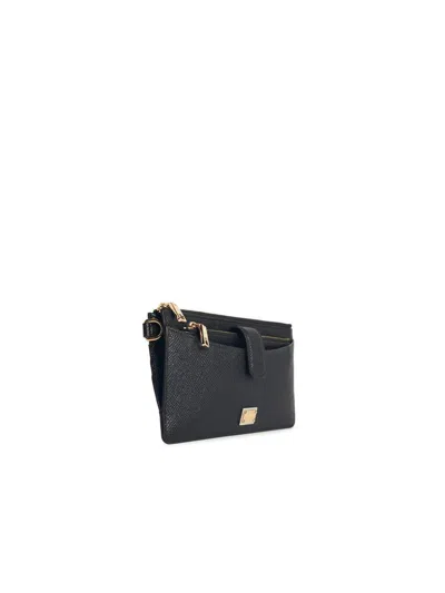 Dolce & Gabbana Leather Cardholder With Textured Finish And Gold-tone Hardware In Black