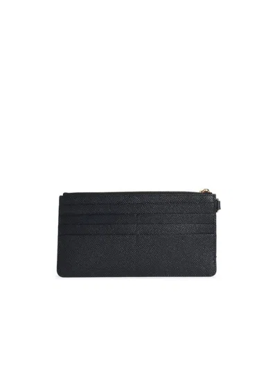 Dolce & Gabbana Leather Cardholder With Textured Finish And Gold-tone Hardware In Black