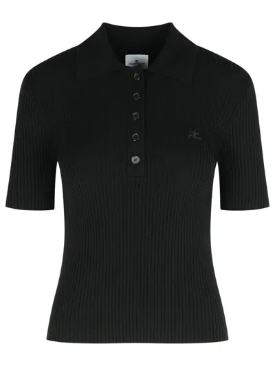 Courrèges Courreges Black Viscose Blend Polo Shirt Women In Black