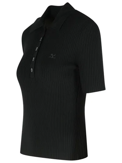 Courrèges Courreges Black Viscose Blend Polo Shirt Women In Black