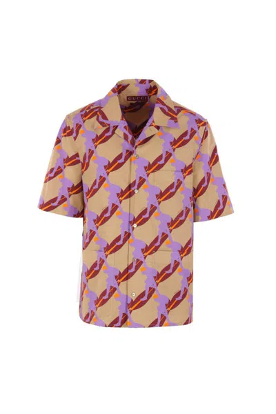 Gucci Multicolor Bowling Shirt With Cuban Collar And All-over Print In Cotton Man In Multi