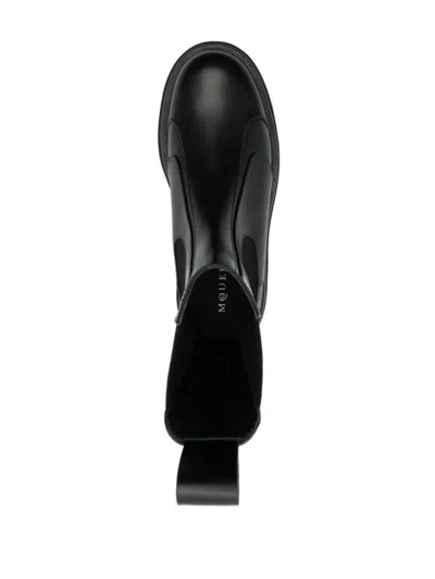 Alexander Mcqueen Black Glossy Leather Ankle Boots With Tank Sole