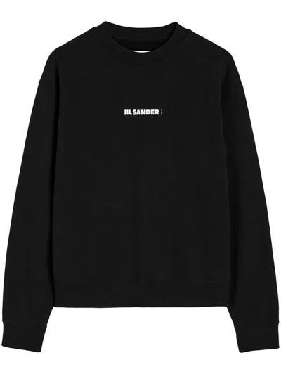 Jil Sander Black Cotton Crewneck Sweatshirt With Logo In Black