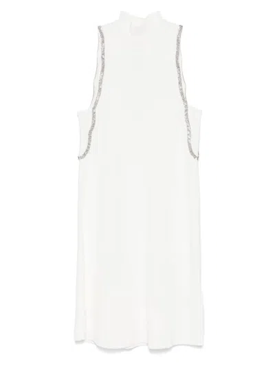 Liu •jo Liu Jo Short White Knitted Dress With Rhinestones In White