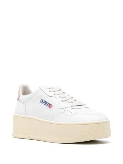 Autry Medalist Platform Sneakers In White And Beige Calf Leather