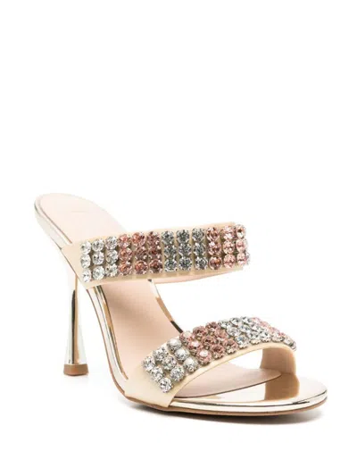 Liu •jo Liu Jo Gold-tone Heel Mules With Rhinestones