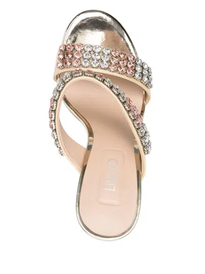 Liu •jo Liu Jo Gold-tone Heel Mules With Rhinestones