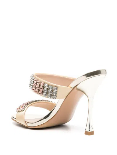 Liu •jo Liu Jo Gold-tone Heel Mules With Rhinestones