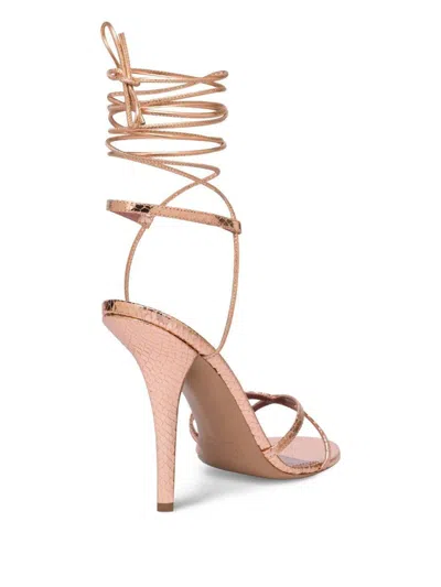 Paris Texas Lace-up Sandals In Rose Gold Metallic Python-print Leather
