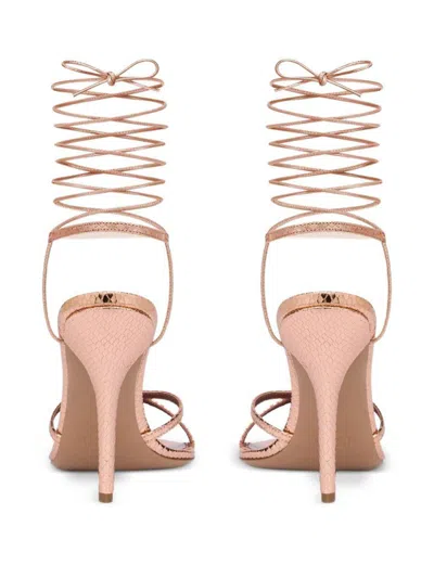 Paris Texas Lace-up Sandals In Rose Gold Metallic Python-print Leather