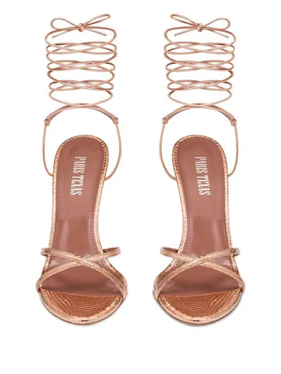 Paris Texas Lace-up Sandals In Rose Gold Metallic Python-print Leather