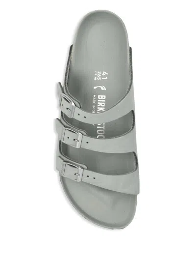 Birkenstock Mint Green Leather Florida Slippers In Gray