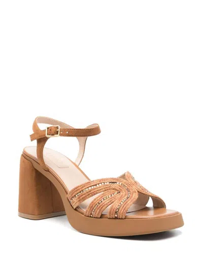 Liu •jo Liu Jo Caramel Brown Sandals With High Block Heel
