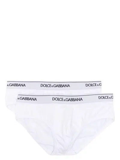 Dolce & Gabbana Pack Of 2 White Cotton Briefs With Black Logo In White