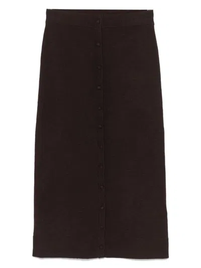 Victoria Beckham Brown Button-detail Midi Skirt In Black