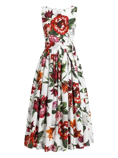 Dolce & Gabbana Cotton Midi Dress With Floral Print In Multi