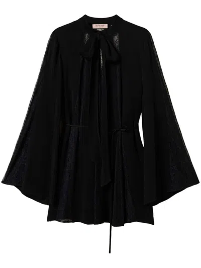 Twinset Twin-set Pussy-bow Collar Dress With Tied Waist In Black