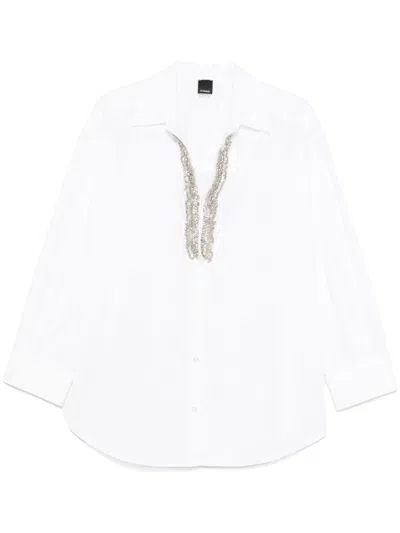 Pinko Button-up White Shirt With Intricate Embellishments