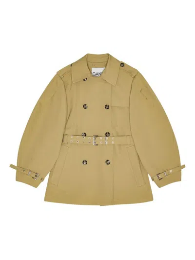 Ganni Beige Midi Double-breasted Trench Coat In Brown