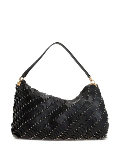 Rabanne Black Tote Hand Bag Embellished With Gold-tone Brass Links