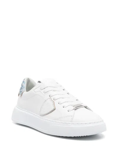 Philippe Model White 'temple' Sneakers In Leather With Paillettes