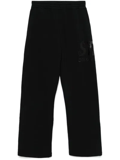 Golden Goose Wide Black Sweatpants With Logo In Black