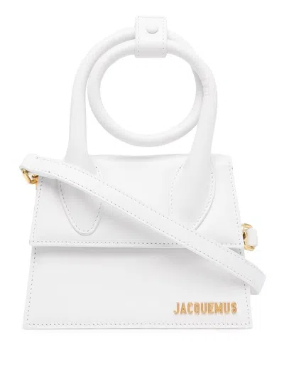 Jacquemus Optic White Leather 'il Chiquito With Knot' Handbag With Gold Logo Plaque