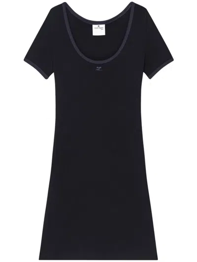 Courrèges Cotton Short Sleeves Mini Dress In Black