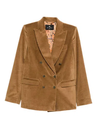 Etro Corduroy Double-breasted Blazer In Brown