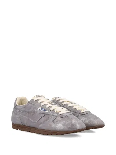 Autry Suede Sneakers With Metallic Finish And Flat Sole In Gray