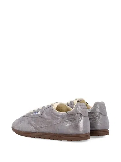 Autry Suede Sneakers With Metallic Finish And Flat Sole In Gray