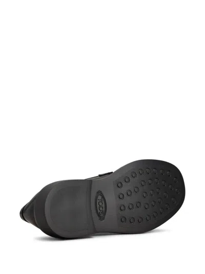 Tod's Leather Loafers With Metal Bar Shoes In Black