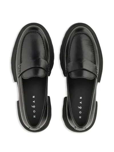 Hogan 10-storey Smooth Leather And Workwear Sole Loafers Shoes
