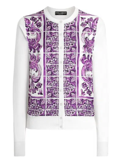 Dolce & Gabbana Women Maiolica Print Silk Cardigan In Multi