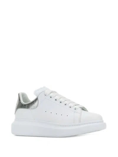 Alexander Mcqueen White Oversize Sneakers With Snake Print On The Heel In Leather Woman