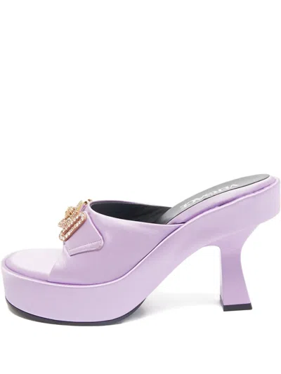 Pre-owned Versace 2024 Medusa Platform Satin Mules