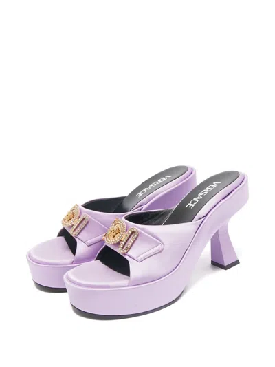 Pre-owned Versace 2024 Medusa Platform Satin Mules