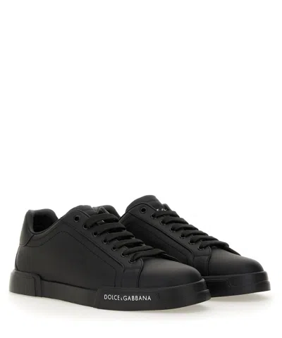 Dolce & Gabbana 'portofino' Black Low Top Sneakers With Logo Patch On The Tongue And Logo Lettering On The Side