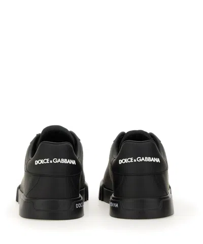 Dolce & Gabbana 'portofino' Black Low Top Sneakers With Logo Patch On The Tongue And Logo Lettering On The Side