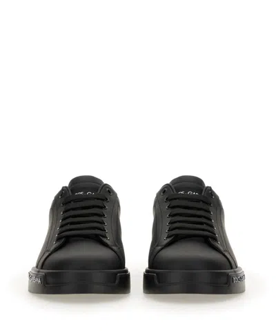 Dolce & Gabbana 'portofino' Black Low Top Sneakers With Logo Patch On The Tongue And Logo Lettering On The Side