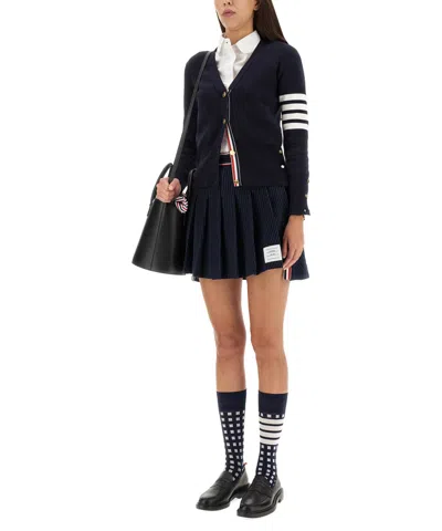 Thom Browne Navy Blue 4-bar Cotton Cardigan In Black