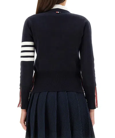 Thom Browne Navy Blue 4-bar Cotton Cardigan In Black
