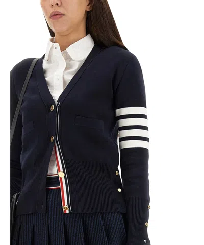 Thom Browne Navy Blue 4-bar Cotton Cardigan In Black
