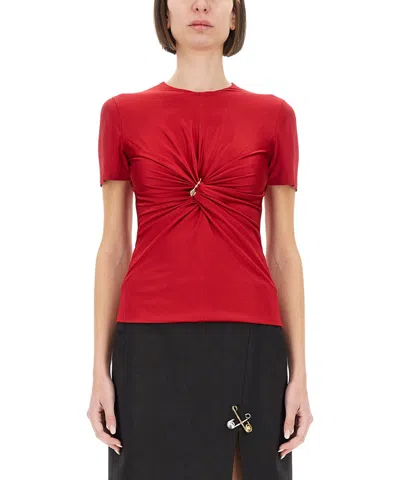 Versace Safety Pin Gathered Short-sleeved Top In Red