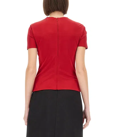 Versace Safety Pin Gathered Short-sleeved Top In Red