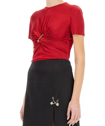 Versace Safety Pin Gathered Short-sleeved Top In Red