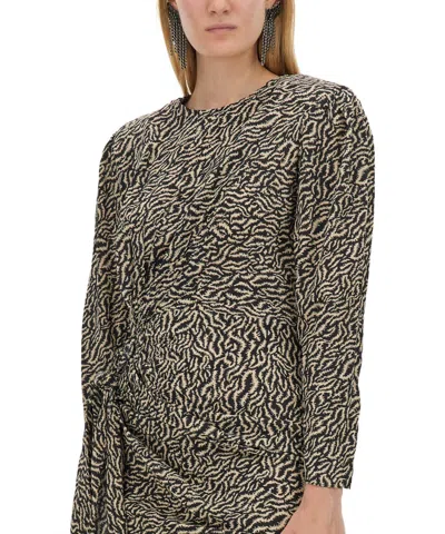 Isabel Marant Étoile Dulce Printed Gathered Minidress In Black