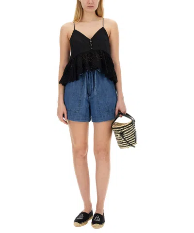 Isabel Marant Étoile Button Eyelet Peplum Top With Spaghetti Straps In Black